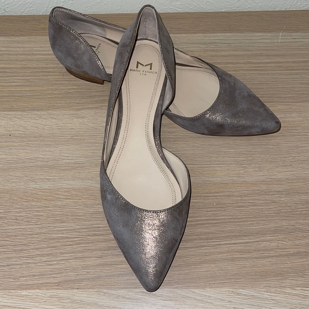 GORGEOUS Marc Fisher slippers! MLSUNNY4 leather upper - shinny pewter